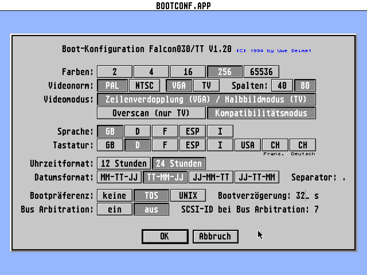 Boot Konfiguration Falcon030 / TT — screenshot 1